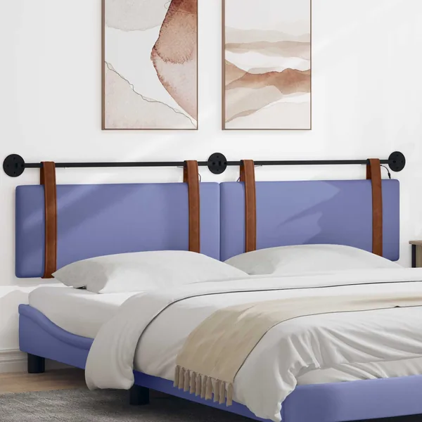 Tête de lit suspendue Avec lumière LED Bleu denim PU antique