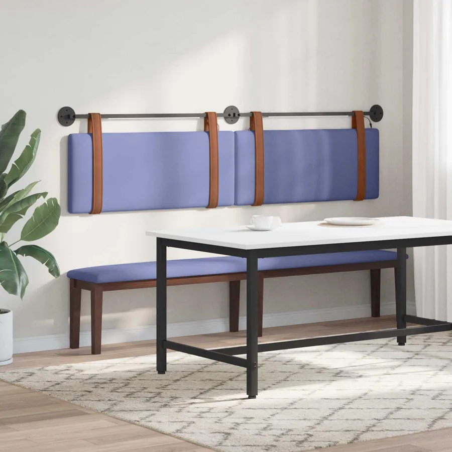 Tête de lit suspendue Avec lumière LED Bleu denim PU antique - 4