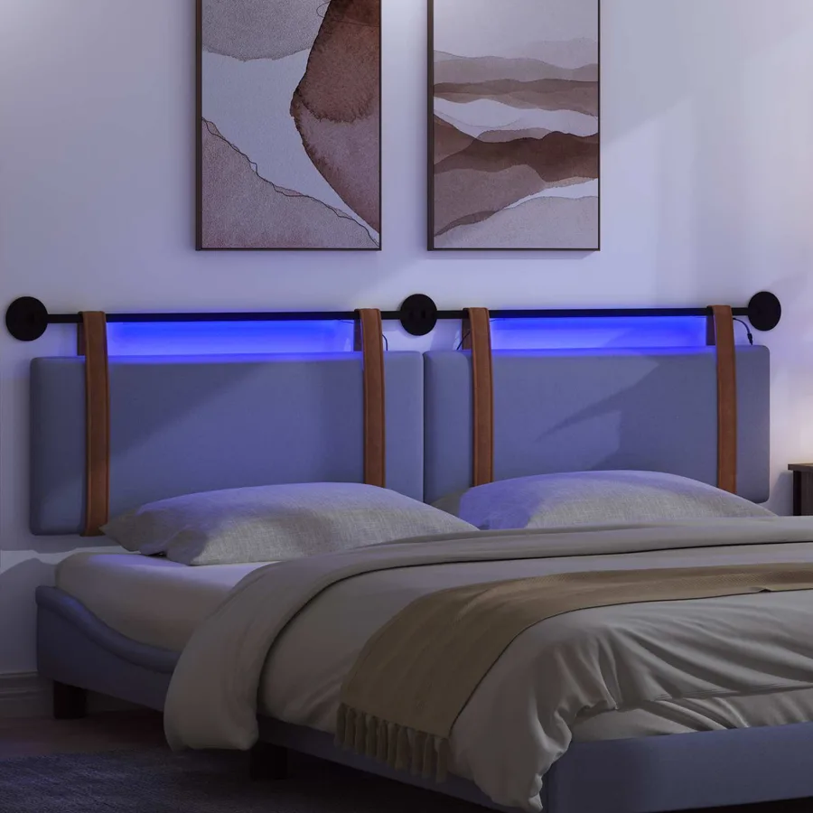 Tête de lit suspendue Avec lumière LED Bleu denim PU antique - 5