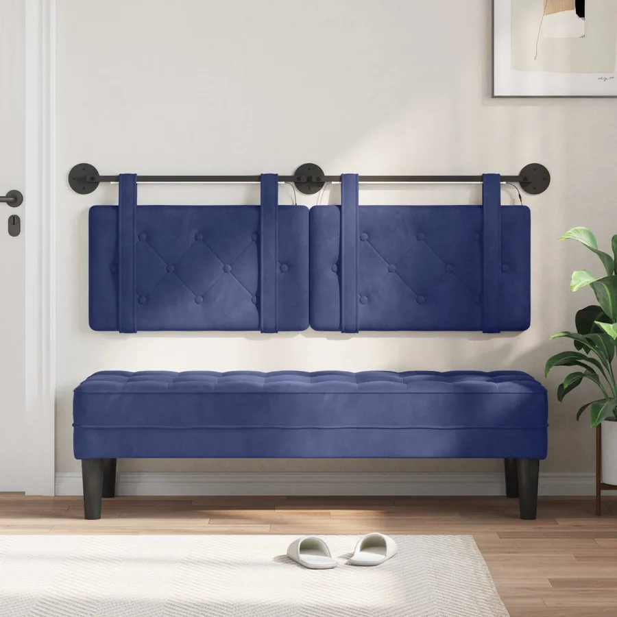 Tête de lit suspendue Avec lumière LED Bleu police Velours - 3