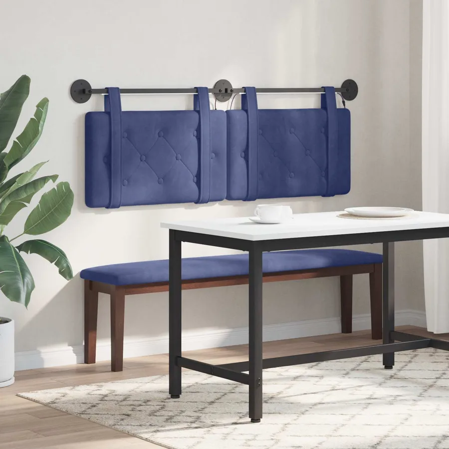 Tête de lit suspendue Avec lumière LED Bleu police Velours - 4