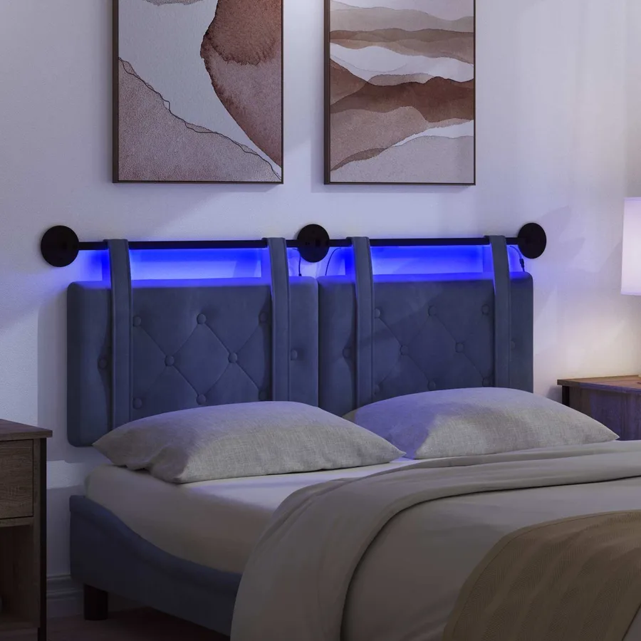 Tête de lit suspendue Avec lumière LED Bleu police Velours - 5