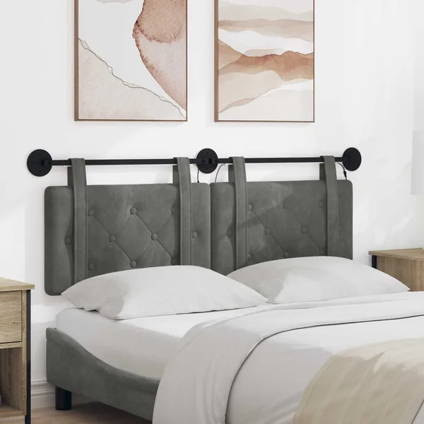 Tête de lit suspendue Avec lumière LED Gris foncé Velours