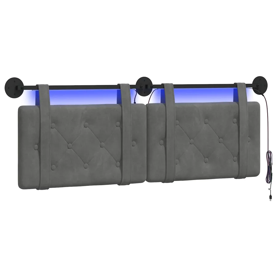 Tête de lit suspendue Avec lumière LED Gris foncé Velours - 2