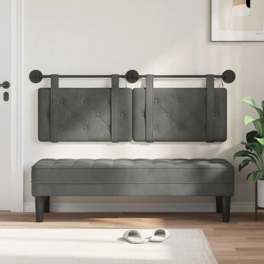 Tête de lit suspendue Avec lumière LED Gris foncé Velours - 3