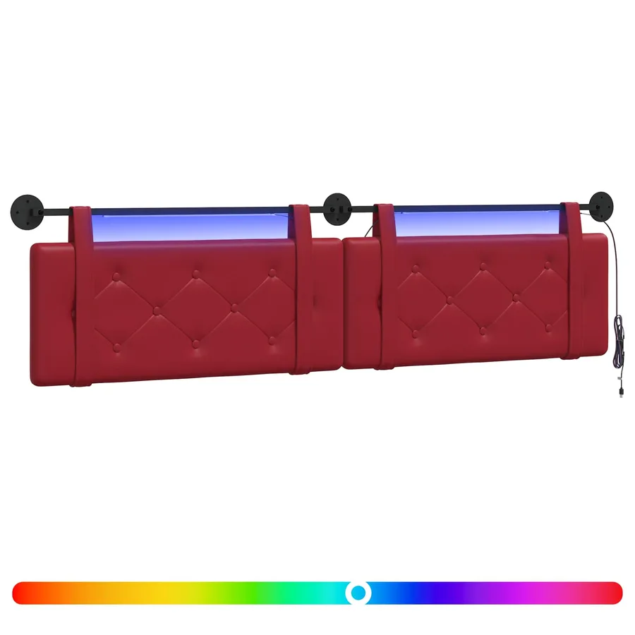 Tête de lit suspendue Avec lumière LED Bordeaux Simili cuir - 2