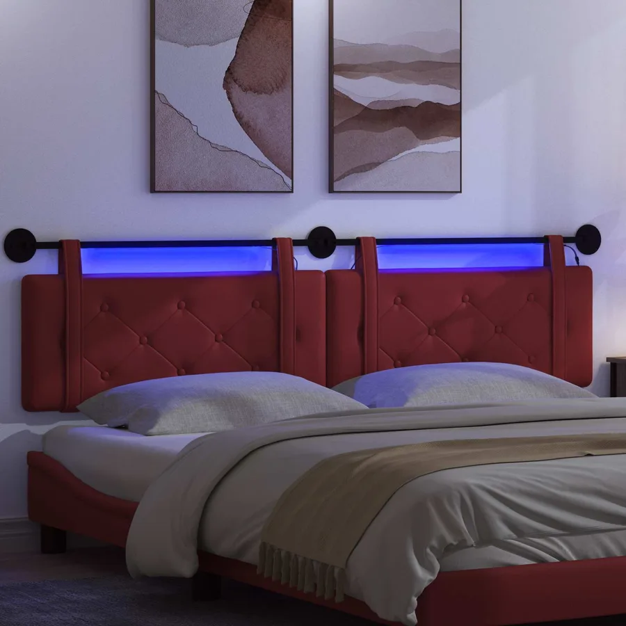 Tête de lit suspendue Avec lumière LED Bordeaux Simili cuir - 5