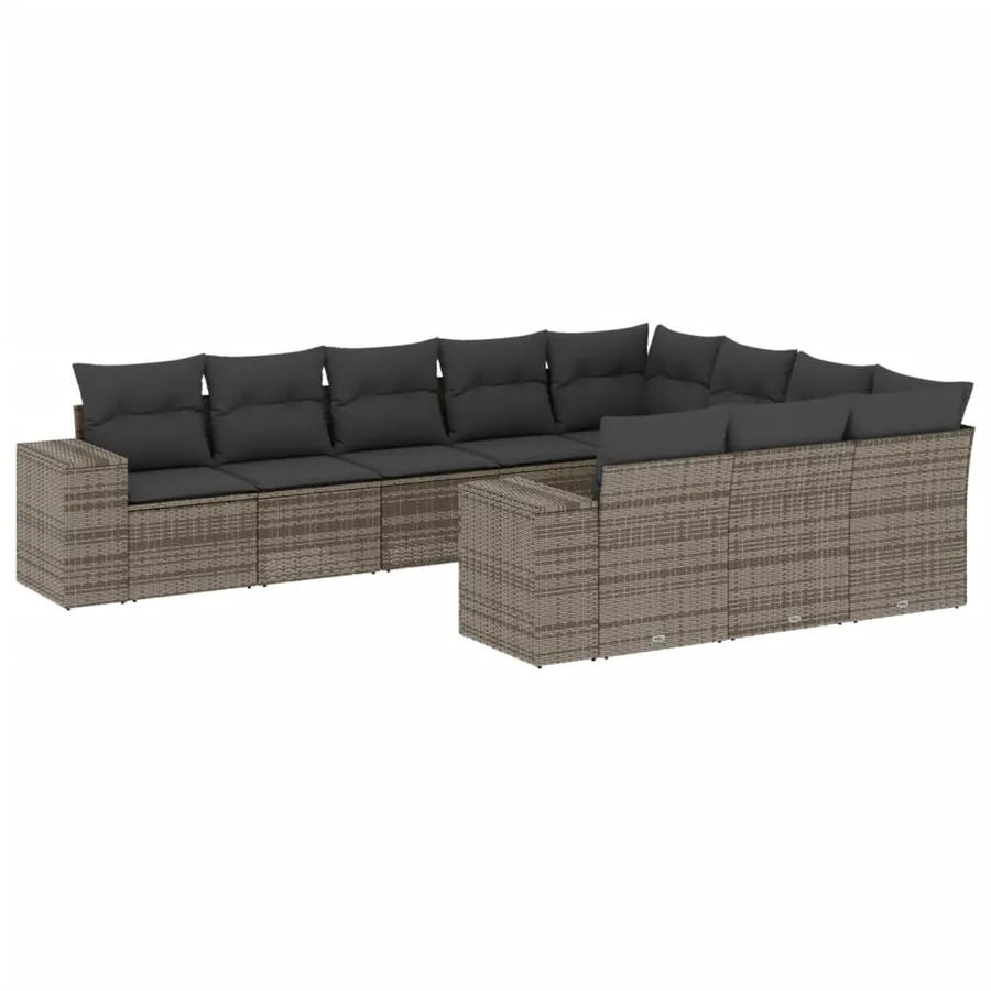 Salon de jardin avec coussins 10 pcs gris résine tressée - 2