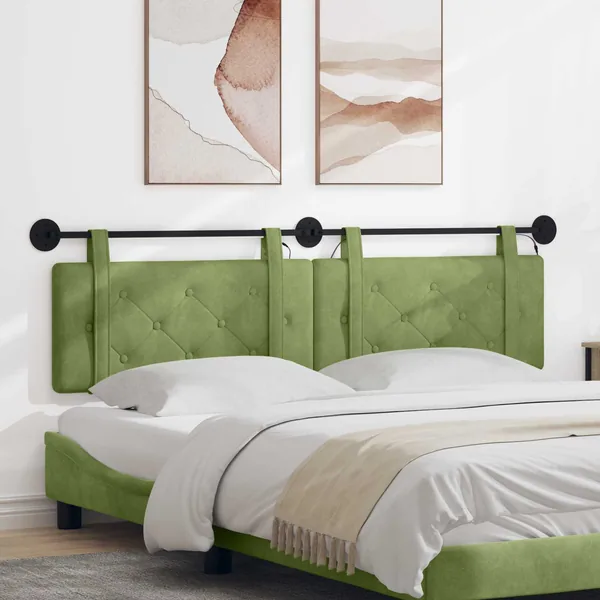 Tête de lit suspendue Avec lumière LED Vert clair Velours