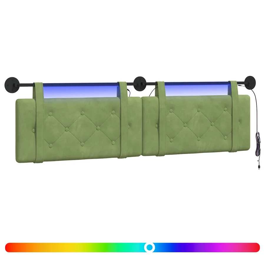 Tête de lit suspendue Avec lumière LED Vert clair Velours - 2