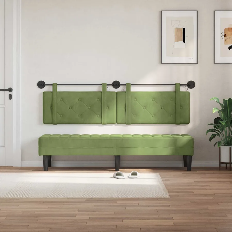 Tête de lit suspendue Avec lumière LED Vert clair Velours - 3