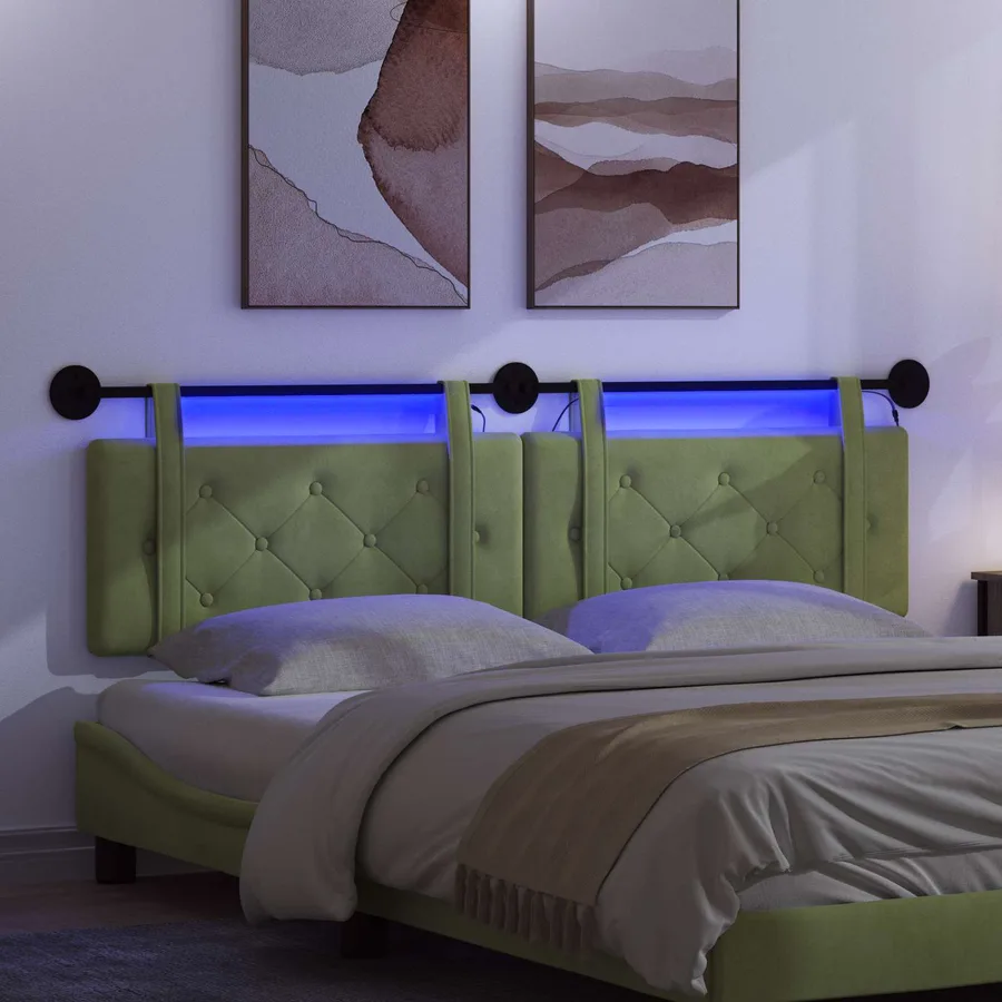 Tête de lit suspendue Avec lumière LED Vert clair Velours - 5