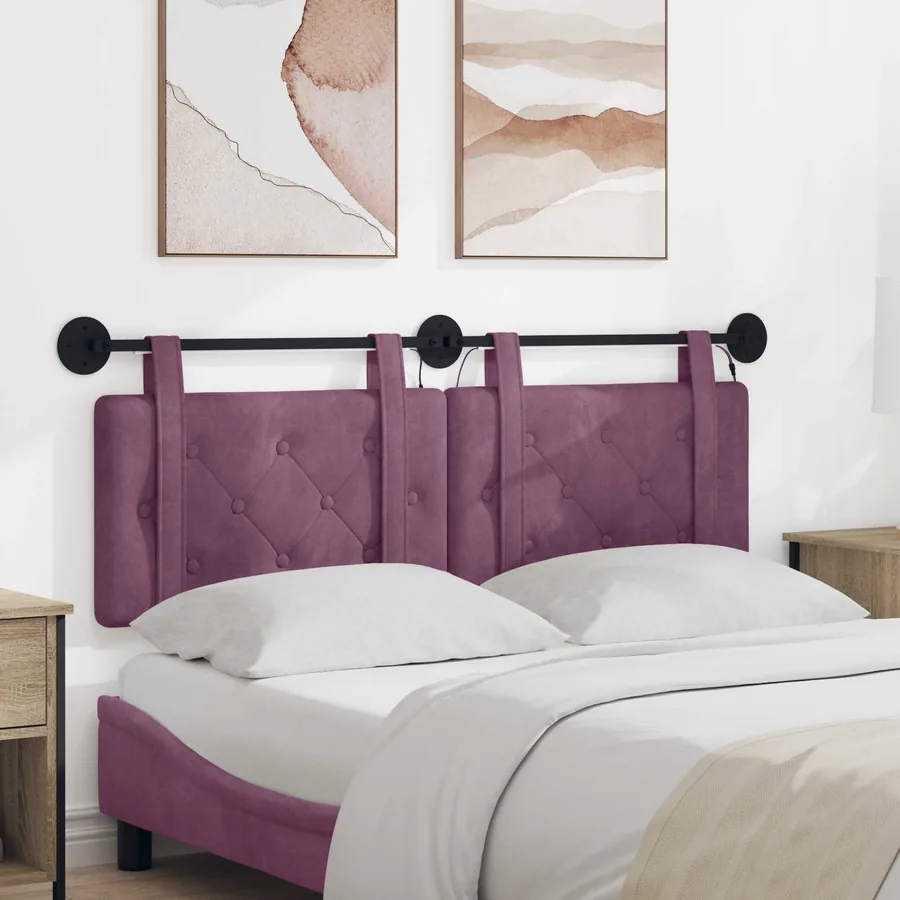Tête de lit suspendue Avec lumière LED Pourpre Velours