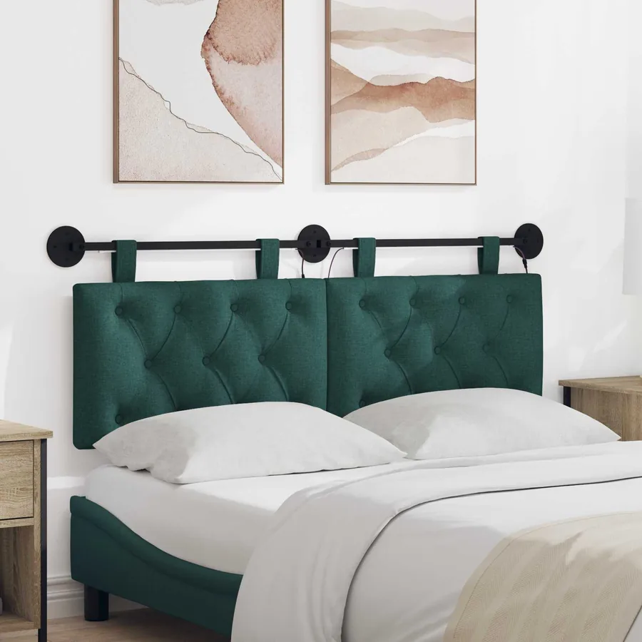 Tête de lit suspendue Avec lumière LED Vert foncé Tissu