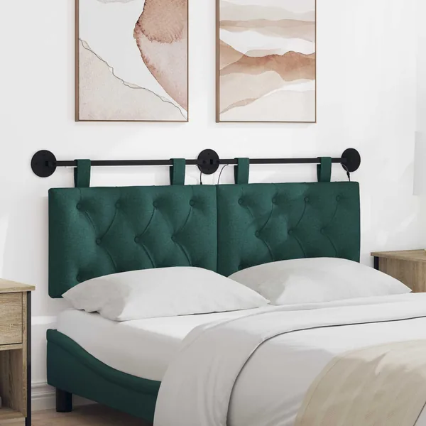 Tête de lit suspendue Avec lumière LED Vert foncé Tissu
