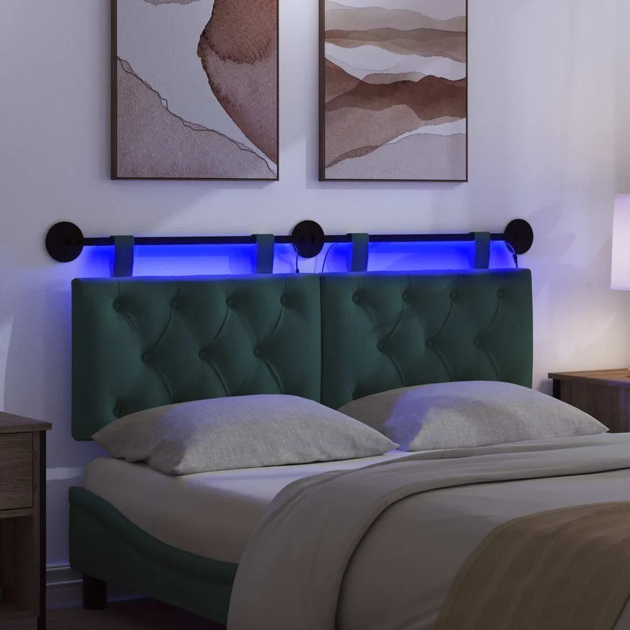 Tête de lit suspendue Avec lumière LED Vert foncé Tissu - 5