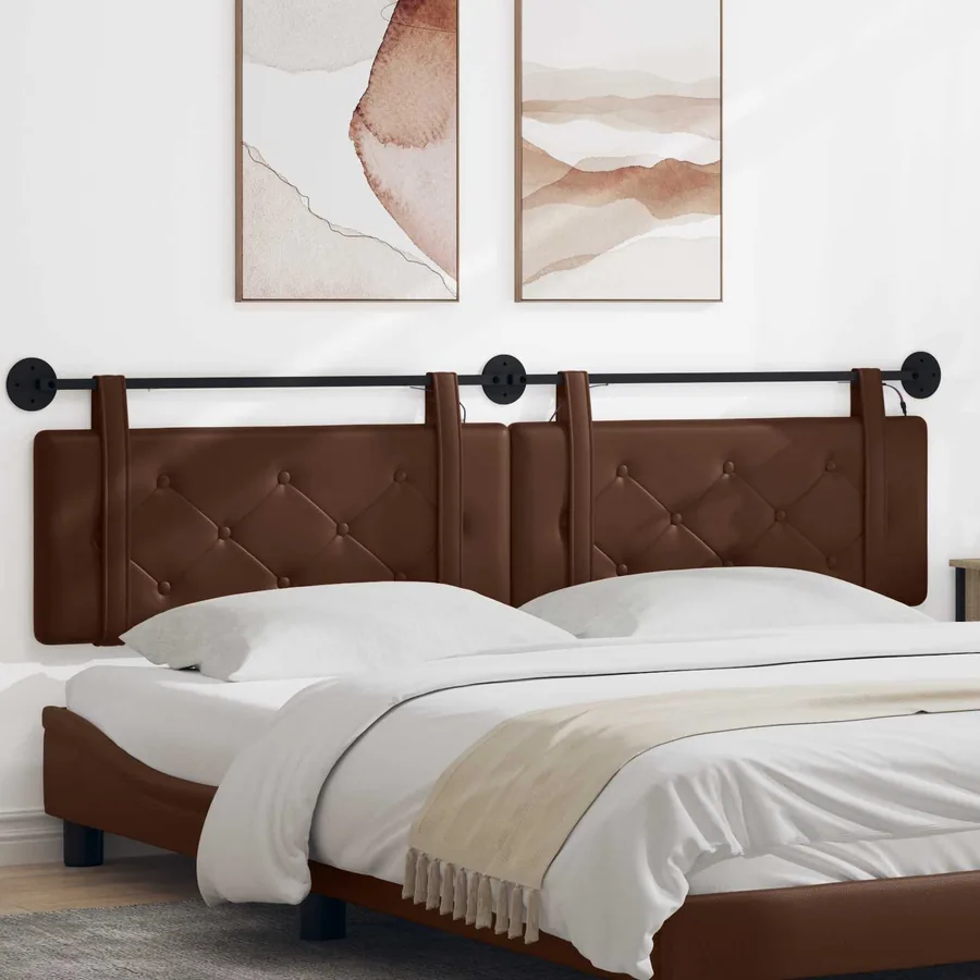Tête de lit suspendue Avec lumière LED Marron Simili cuir