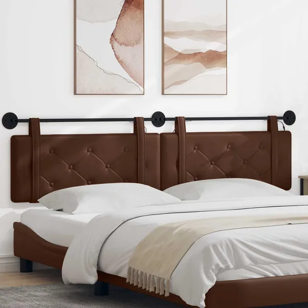 Tête de lit suspendue Avec lumière LED Marron Simili cuir