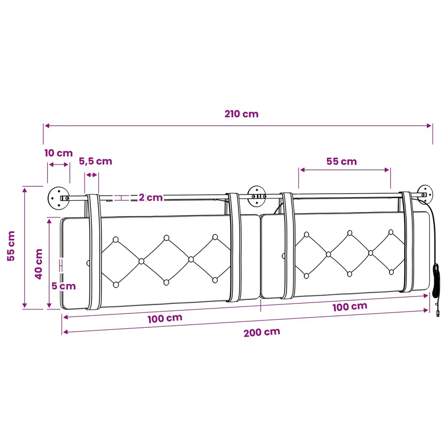 Tête de lit suspendue Avec lumière LED Marron Simili cuir - 13