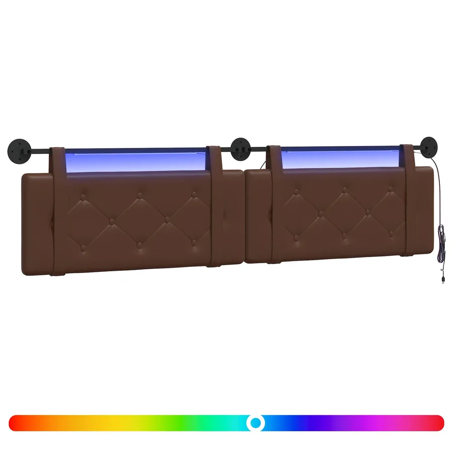 Tête de lit suspendue Avec lumière LED Marron Simili cuir - 2