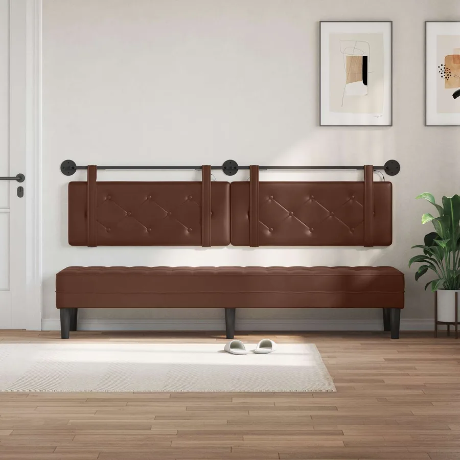 Tête de lit suspendue Avec lumière LED Marron Simili cuir - 3