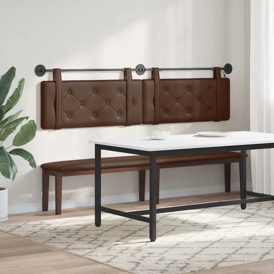 Tête de lit suspendue Avec lumière LED Marron Simili cuir - 4