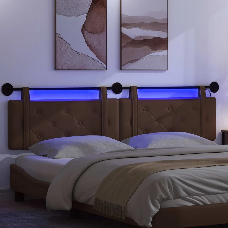 Tête de lit suspendue Avec lumière LED Marron Simili cuir - 5