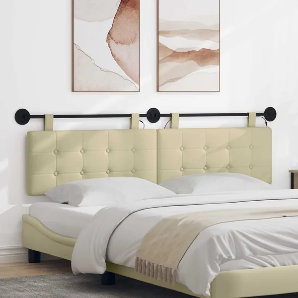 Tête de lit suspendue Avec lumière LED Crème Simili cuir