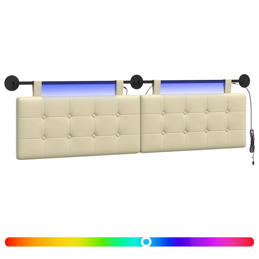 Tête de lit suspendue Avec lumière LED Crème Simili cuir - 2