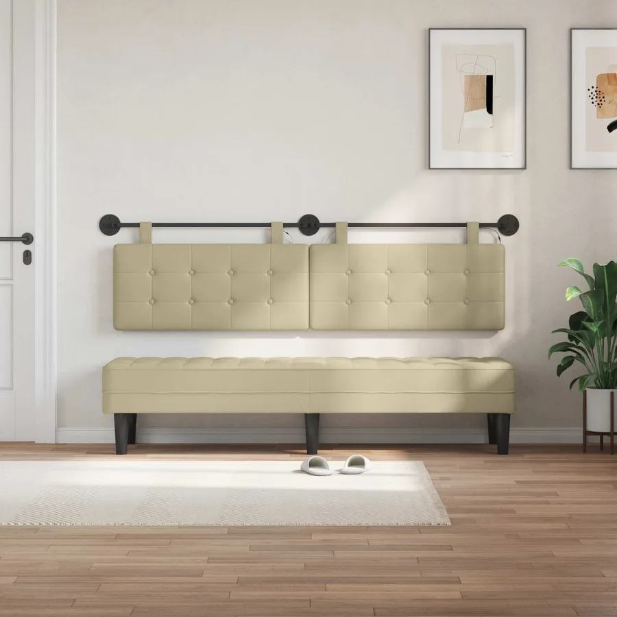Tête de lit suspendue Avec lumière LED Crème Simili cuir - 3