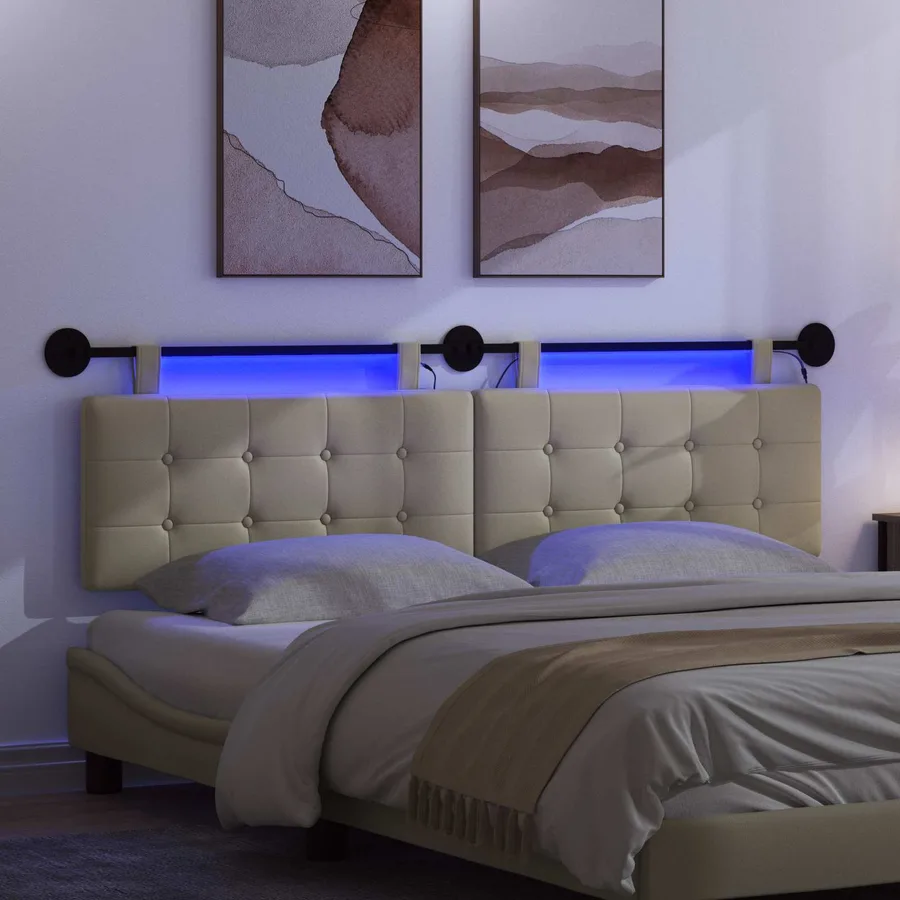 Tête de lit suspendue Avec lumière LED Crème Simili cuir - 5