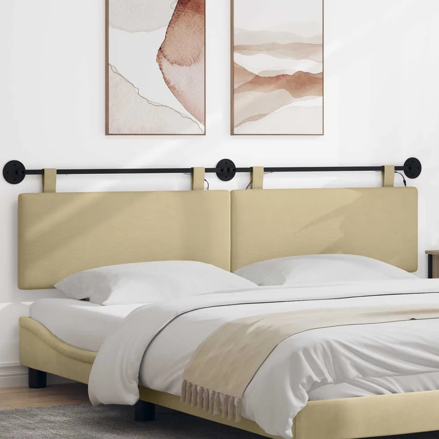 Tête de lit suspendue Gris Vert Clair Tissu en velours côtelé