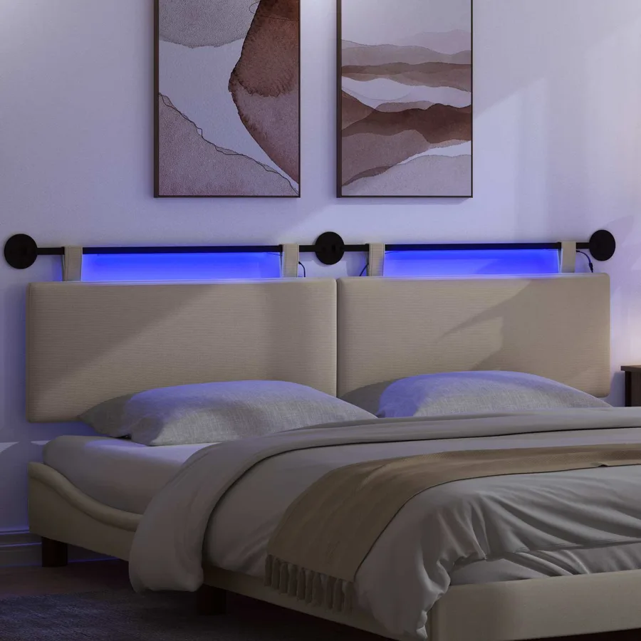 Tête de lit suspendue Gris Vert Clair Tissu en velours côtelé - 5