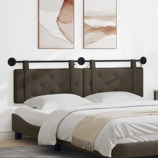 Tête de lit suspendue Avec lumière LED Gris Simili cuir