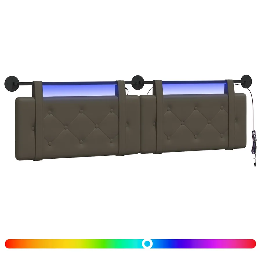 Tête de lit suspendue Avec lumière LED Gris Simili cuir - 2