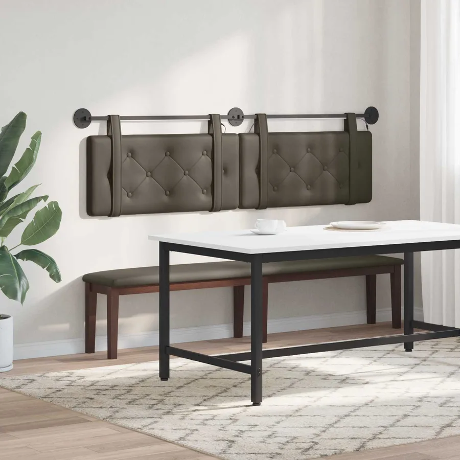 Tête de lit suspendue Avec lumière LED Gris Simili cuir - 4