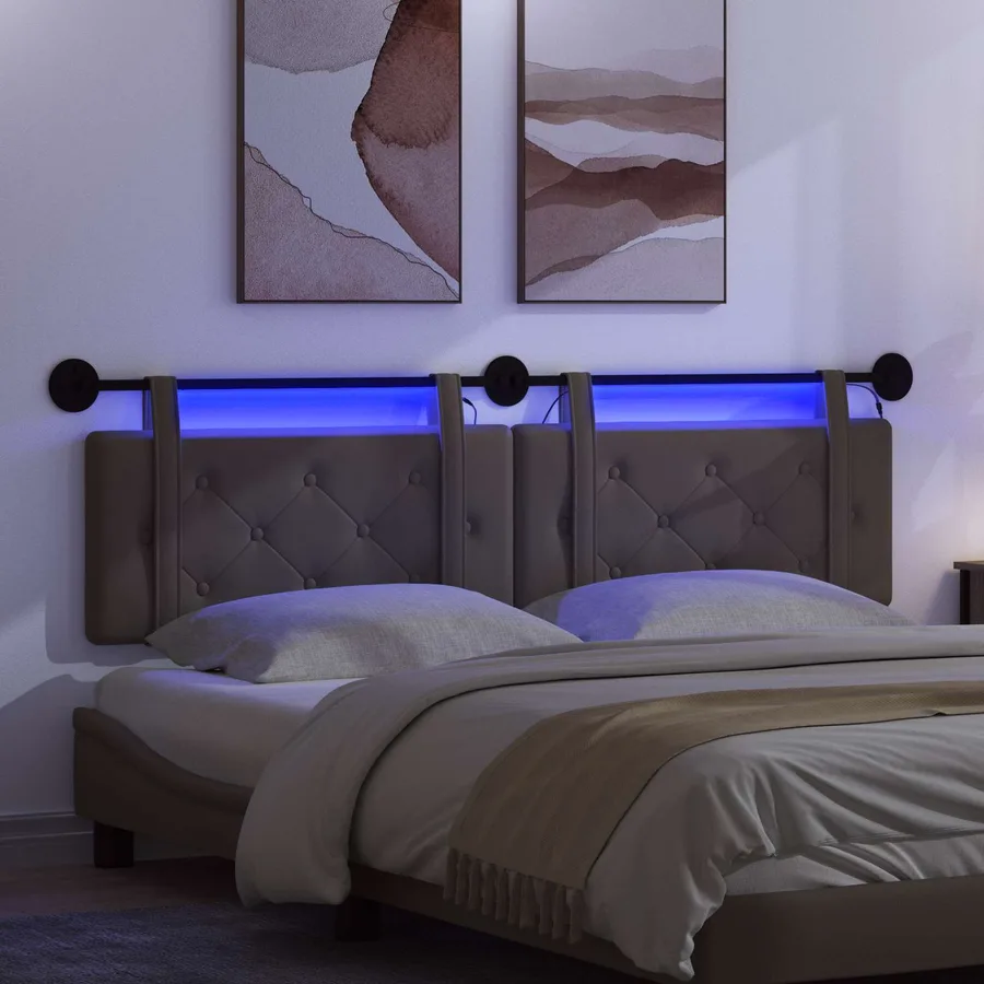 Tête de lit suspendue Avec lumière LED Gris Simili cuir - 5