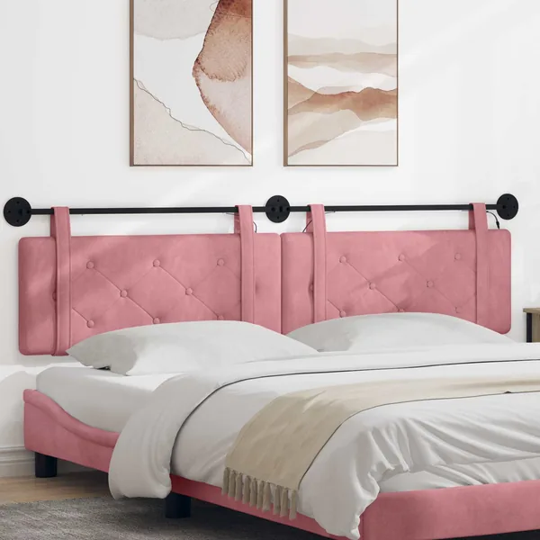 Tête de lit suspendue Avec lumière LED Rose Velours