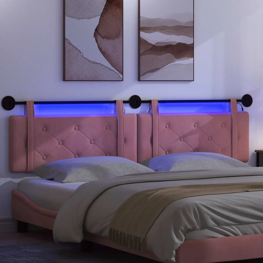 Tête de lit suspendue Avec lumière LED Rose Velours - 5