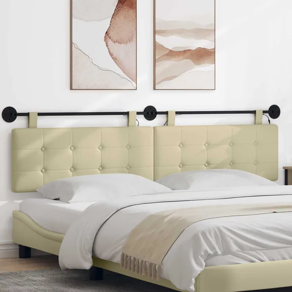Tête de lit suspendue Avec lumière LED Crème Simili cuir