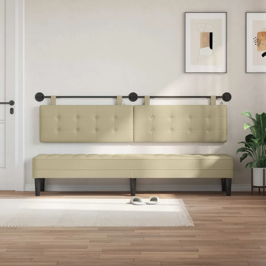 Tête de lit suspendue Avec lumière LED Crème Simili cuir - 3