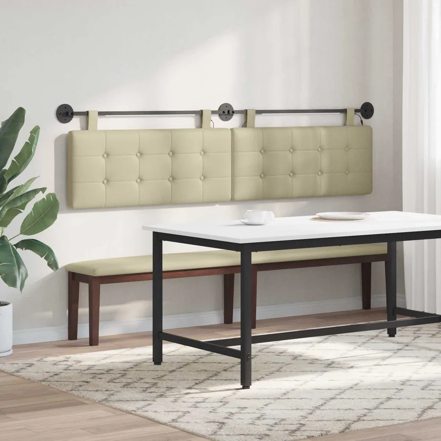 Tête de lit suspendue Avec lumière LED Crème Simili cuir - 4