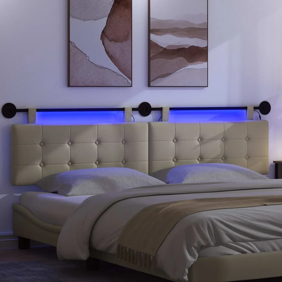 Tête de lit suspendue Avec lumière LED Crème Simili cuir - 5
