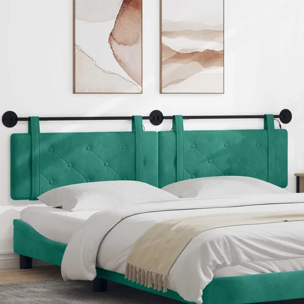 Tête de lit suspendue Avec lumière LED Turquoise Velours