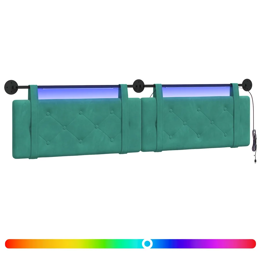 Tête de lit suspendue Avec lumière LED Turquoise Velours - 2
