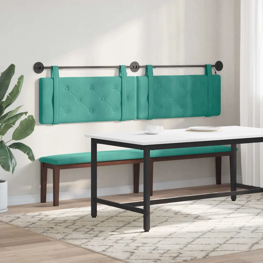 Tête de lit suspendue Avec lumière LED Turquoise Velours - 4