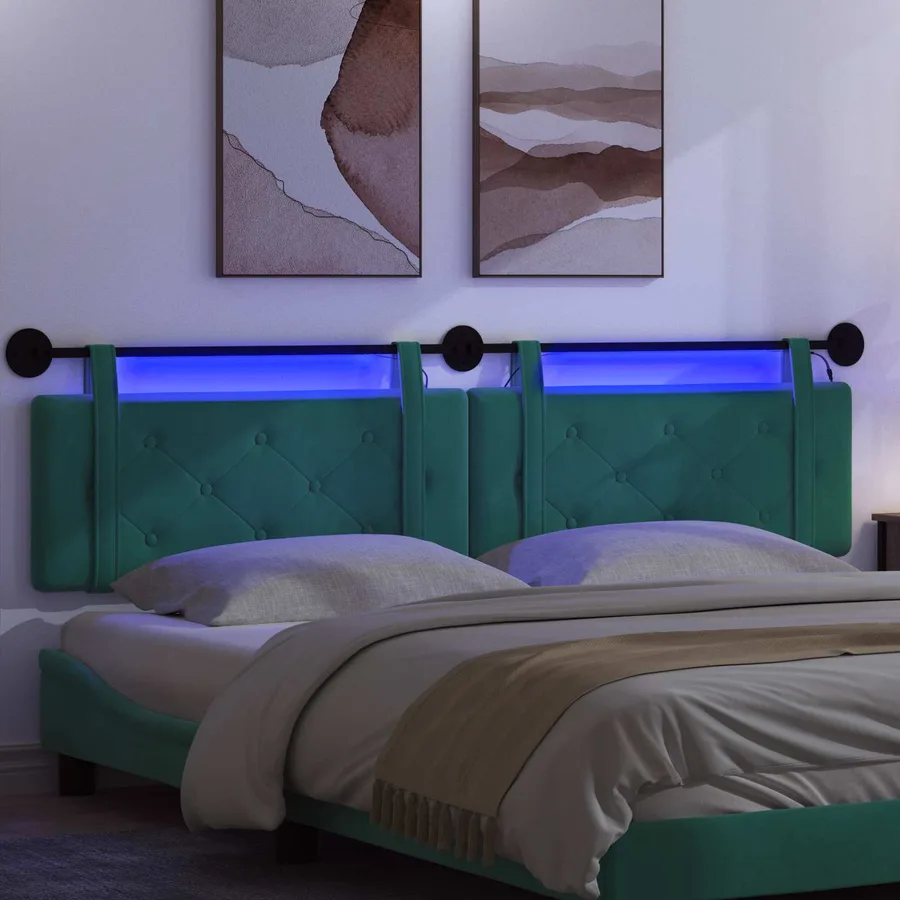Tête de lit suspendue Avec lumière LED Turquoise Velours - 5