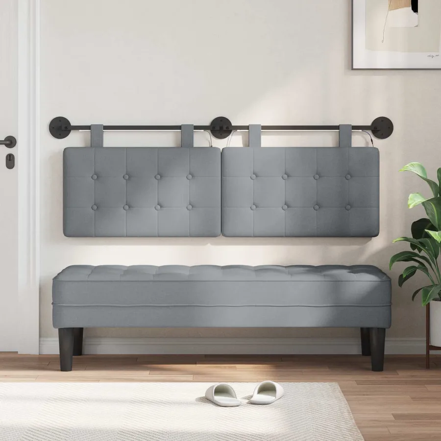 Tête de lit suspendue Avec lumière LED Gris clair Tissu - 3