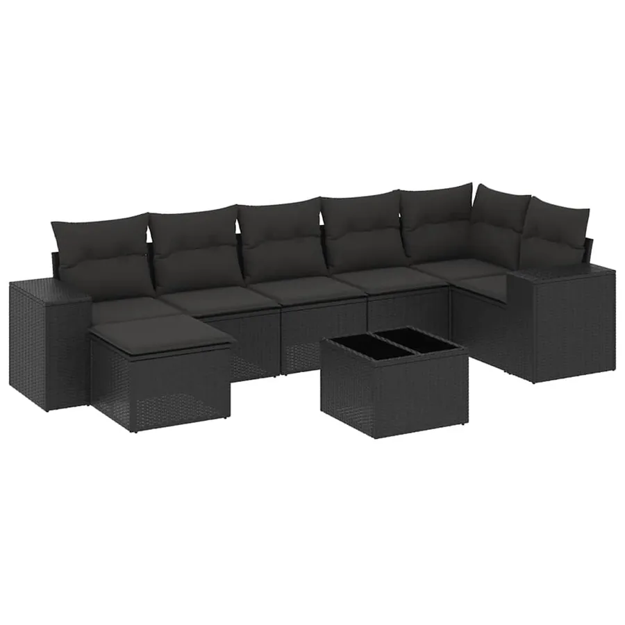 Salon de jardin 8 pcs avec coussins noir résine tressée - 2
