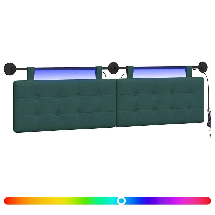 Tête de lit suspendue Avec lumière LED Vert foncé Tissu - 2